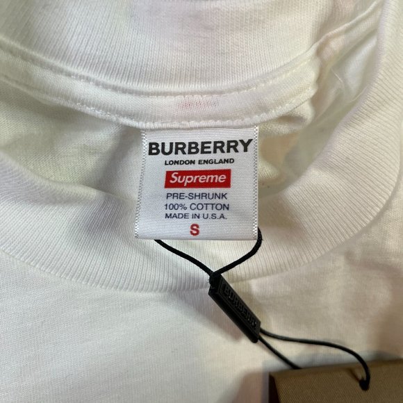 Supreme Burberry White Box Logo Tee Shirt Size Small - Picture 3 of 8